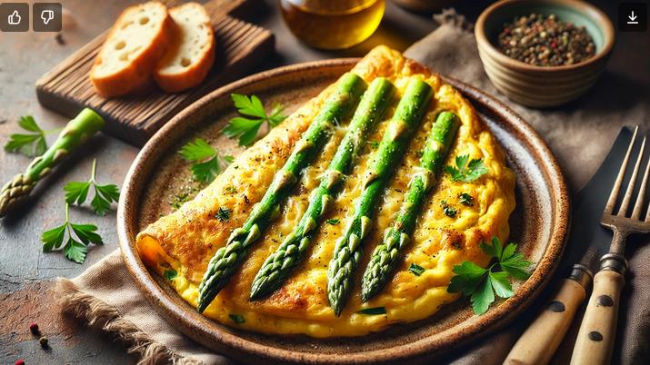 Spargel Omelett mit grünem Spargel und Käse.